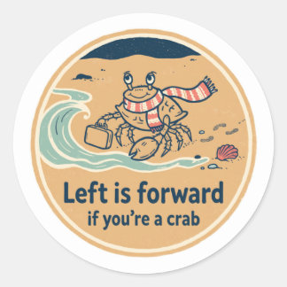 Crab With Briefcase Linocut Style Round Sticker