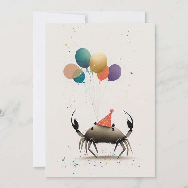 Crab with Colorful Balloons Flat Greeting Card (Front)