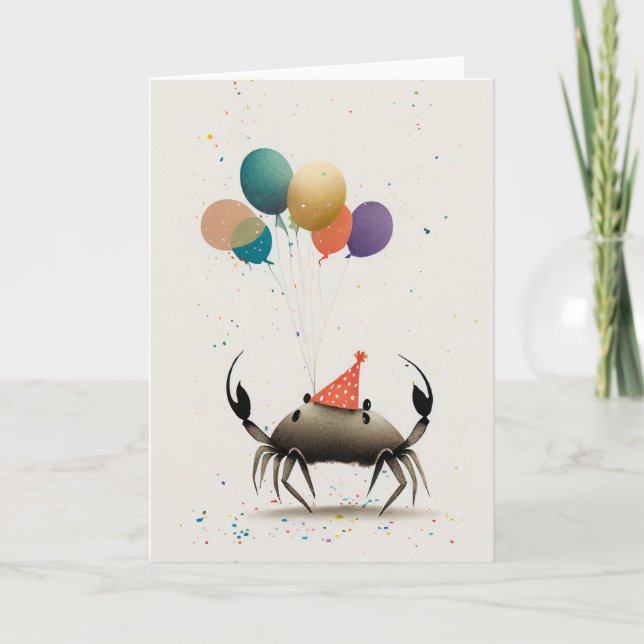 Crab with Colorful Balloons Folded Greeting Card (Front)