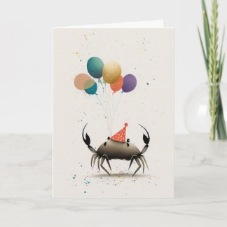 Crab with Colorful Balloons Greeting Card