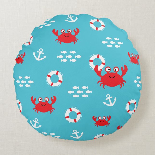 Crab with Lifebuoy Round Pillow (Front)