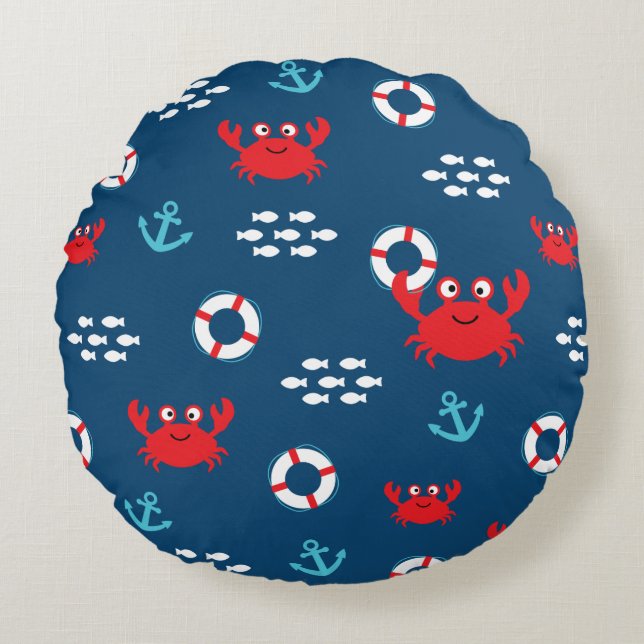 Crab with Lifebuoy Round Pillow (Front)