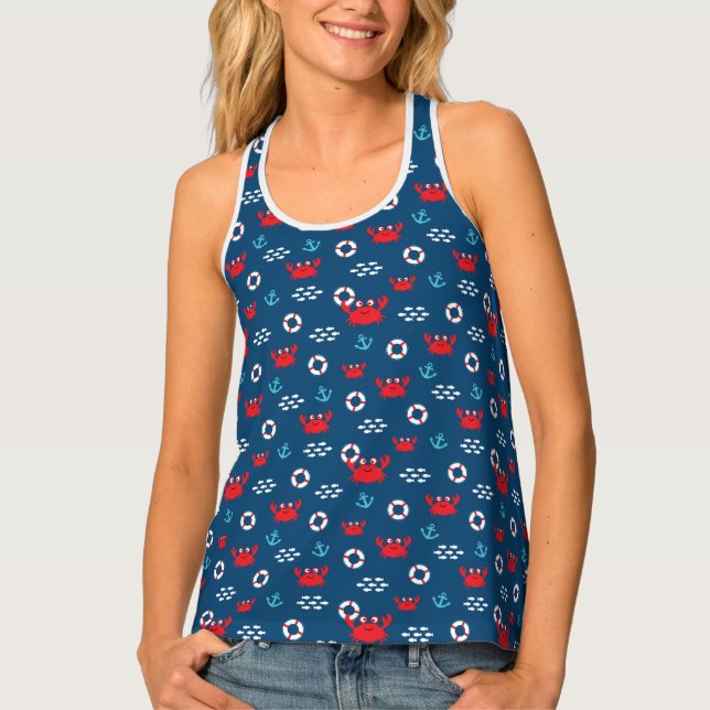 Crab with Lifebuoy Tank Top (Front)