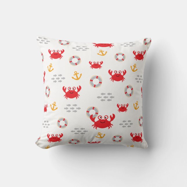Crab with Lifebuoy Throw Pillow (Front)