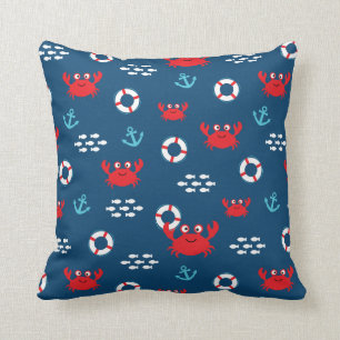 Crab with Lifebuoy Throw Pillow