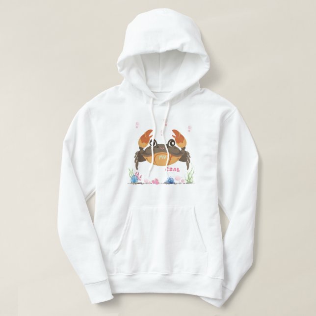 Crab with subtle bubbles and underwater flora  hoodie (Design Front)
