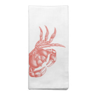Crab Woodblock Print Artisan Style Dinner Napkins
