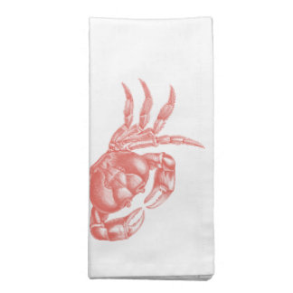 Crab Woodblock Print Artisan Style Dinner Napkins