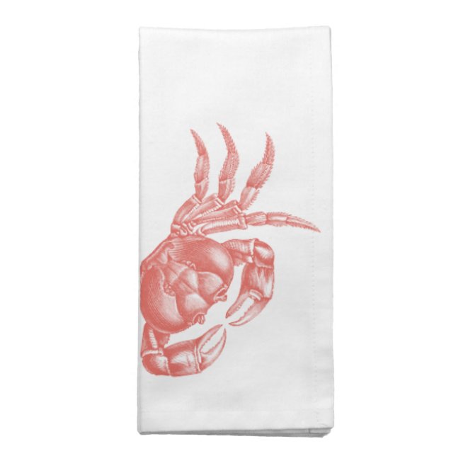 Crab Woodblock Print Artisan Style Dinner Napkins (Folded)