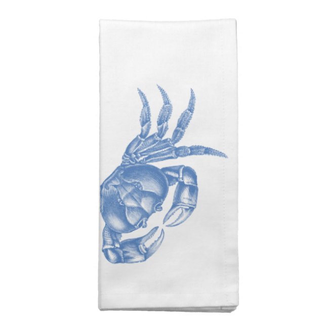 Crab Woodblock Print Artisan Style Nautical Blue Napkin (Folded)