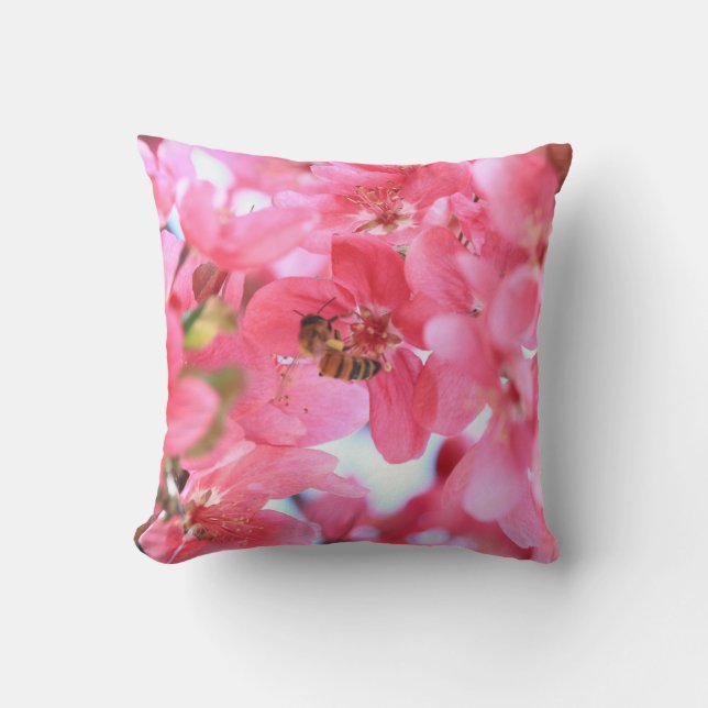 Crabapple Bees 2 Throw Pillow (Front)
