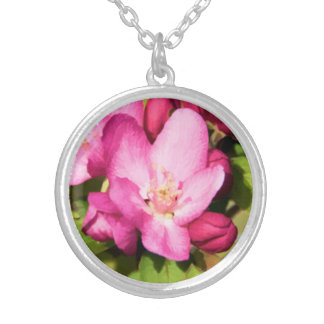 Crabapple blossoms, flowers, gift for gardener silver plated necklace