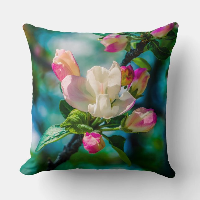 Crabapple flower and buds throw pillow (Front)