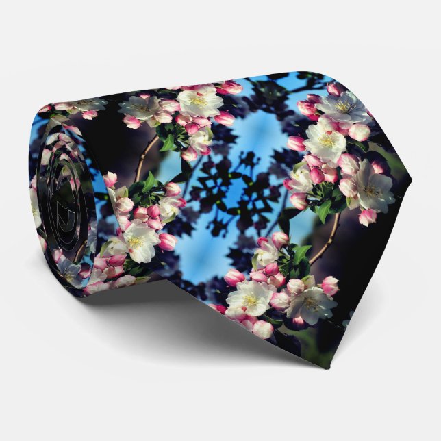 Crabapple Flower Blossom Abstract Pattern  Neck Tie (Rolled)