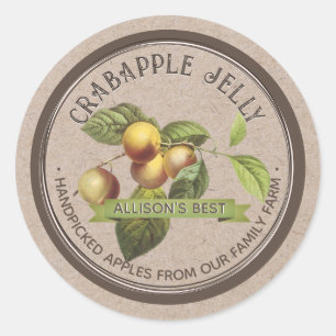 Crabapple Jelly with Vintage Crabapples on Kraft Classic Round Sticker