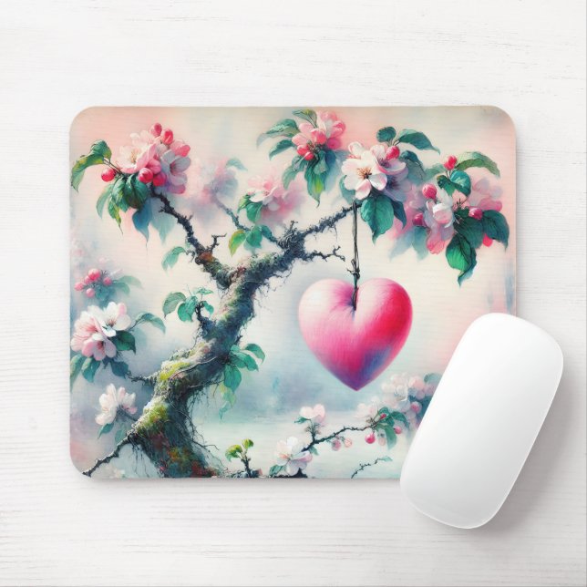 Crabapple Tree Heart Mouse Pad (With Mouse)