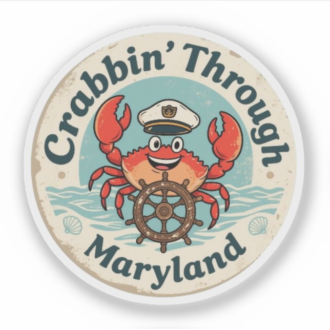 Crabbin’ Through Maryland_ Vintage Coastal Artwork Sticker (Front)