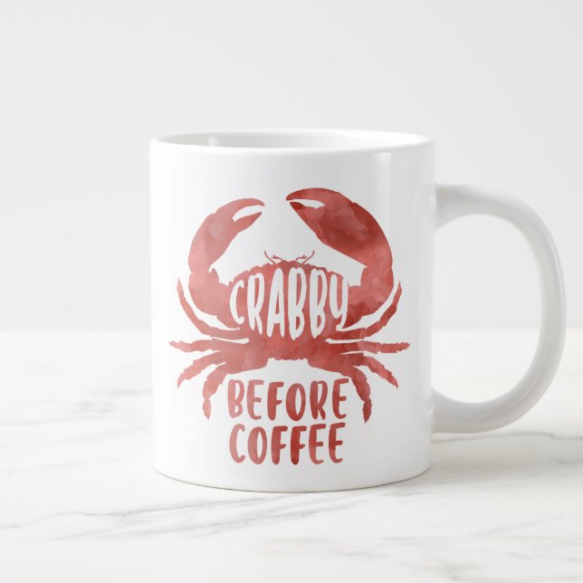 Crabby Before Coffee Red Watercolor Jumbo Mug (Right)