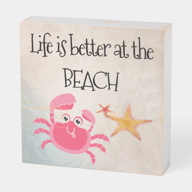 Crabby Crab Beach Design Wood Box Sign