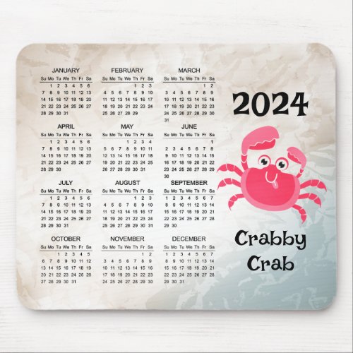 Crabby Crab Design 2024 Calendar Mouse Pad