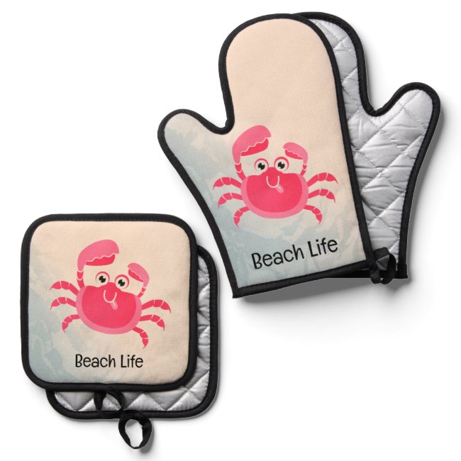 Crabby Crab Design Oven Mitt & Pot Holder Set