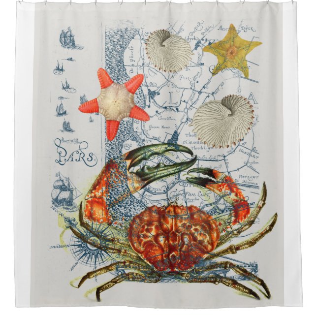 crabby map starfish shower curtain (Front)