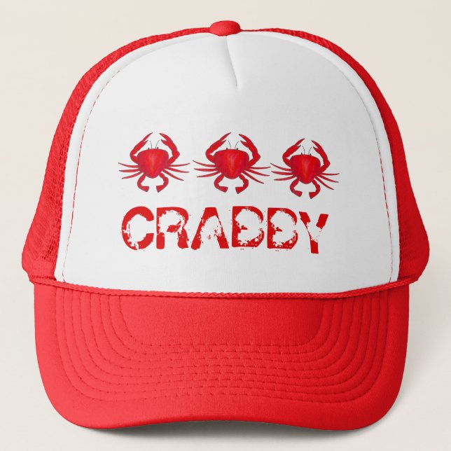 CRABBY Red Maryland Crab Crabs Seafood Beach Trucker Hat (Front)