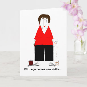 Crabby Senior Woman with Coffee and Chocolate Card