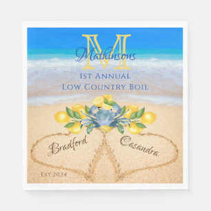 Crabs and Lemon Wedding Hearts in Sand Napkins