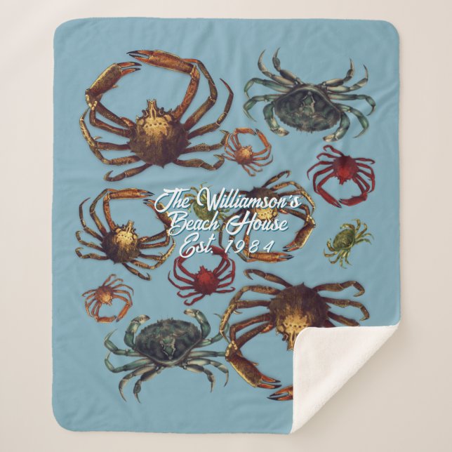 Crabs Beach House Custom Date Established Sherpa Blanket (Front)