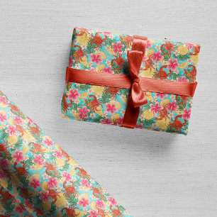 Crabs Lemons Hibiscus Hand-Drawn Tropical Pattern Wrapping Paper