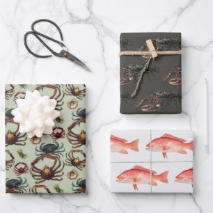 Crabs Lobster Snapper Fish Sea Life Wrapping Paper Sheets