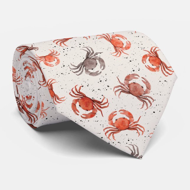 Crabs – Watercolor Pattern Neck Tie (Rolled)