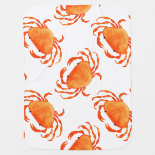 Crabs Watercolor: White Background Pattern Baby Blanket