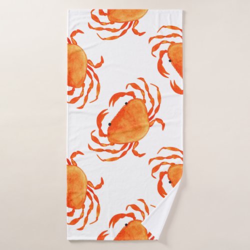 Crabs Watercolor White Background Pattern Bath Towel