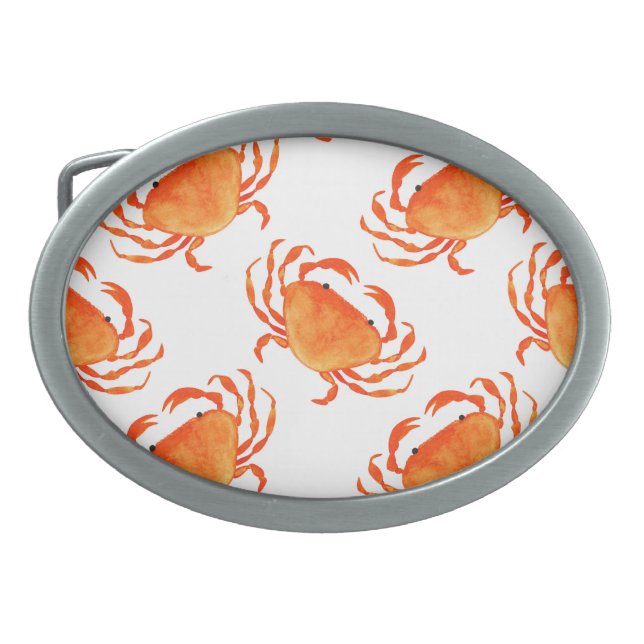 Crabs Watercolor: White Background Pattern Belt Buckle (Front)