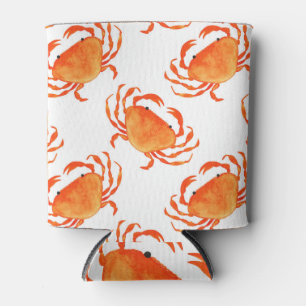 Crabs Watercolor: White Background Pattern Can Cooler