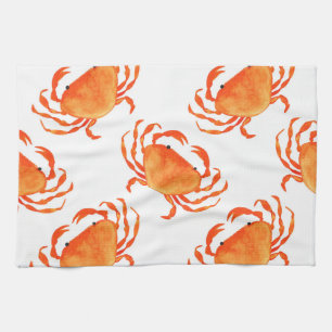 Crabs Watercolor: White Background Pattern Kitchen Towel