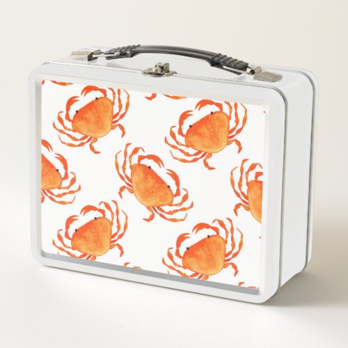 Crabs Watercolor White Background Pattern Metal Lunch Box
