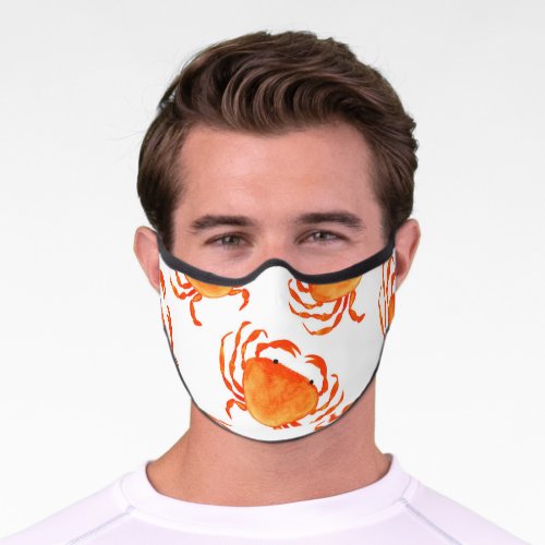 Crabs Watercolor White Background Pattern Premium Face Mask