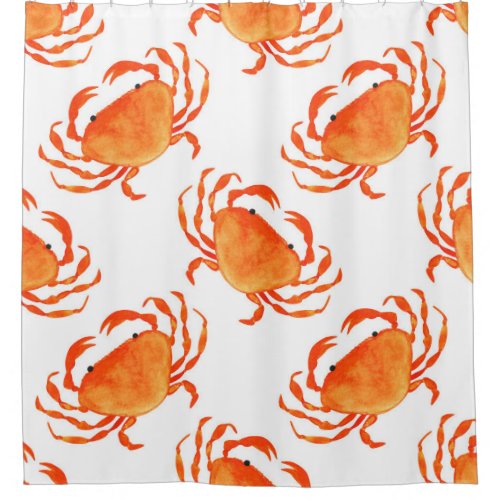 Crabs Watercolor White Background Pattern Shower Curtain