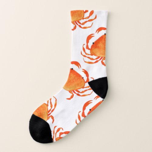 Crabs Watercolor White Background Pattern Socks