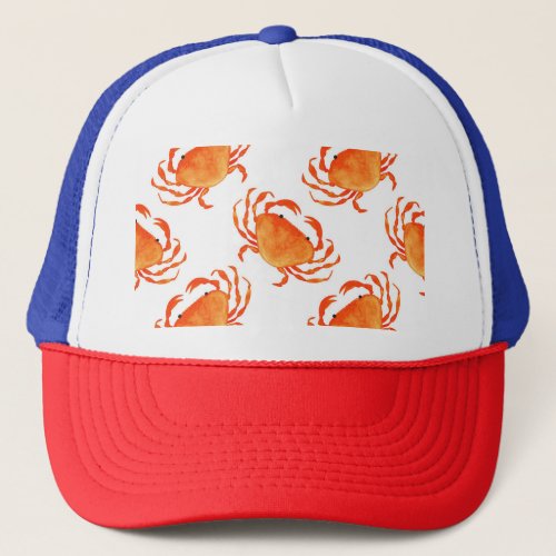 Crabs Watercolor White Background Pattern Trucker Hat
