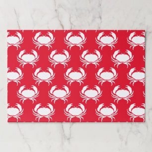 Crabs white red sea animals pattern paper placemat