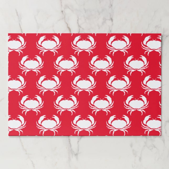 Crabs white red sea animals pattern paper placemat (Front)
