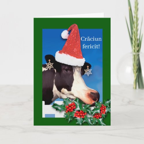 Craciun fericit Christmas in Romanian Funny Cow Holiday Card