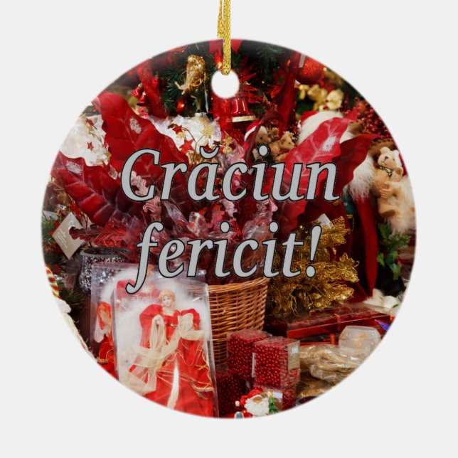 Crăciun fericit! Merry Christmas in Romanian wf Ceramic Ornament (Back)