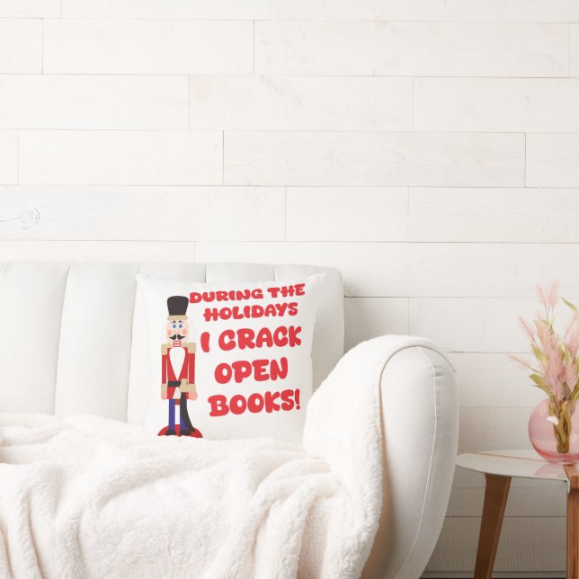 Crack Open Books Nutcracker Holiday Reading Throw Pillow (Couch)