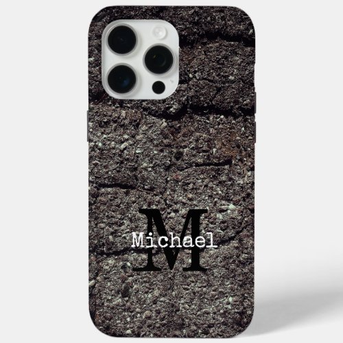 Cracked asphalt road gray lines Monogram iPhone 15 Pro Max Case