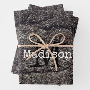 Cracked asphalt road gray lines Monogram Wrapping Paper Sheets